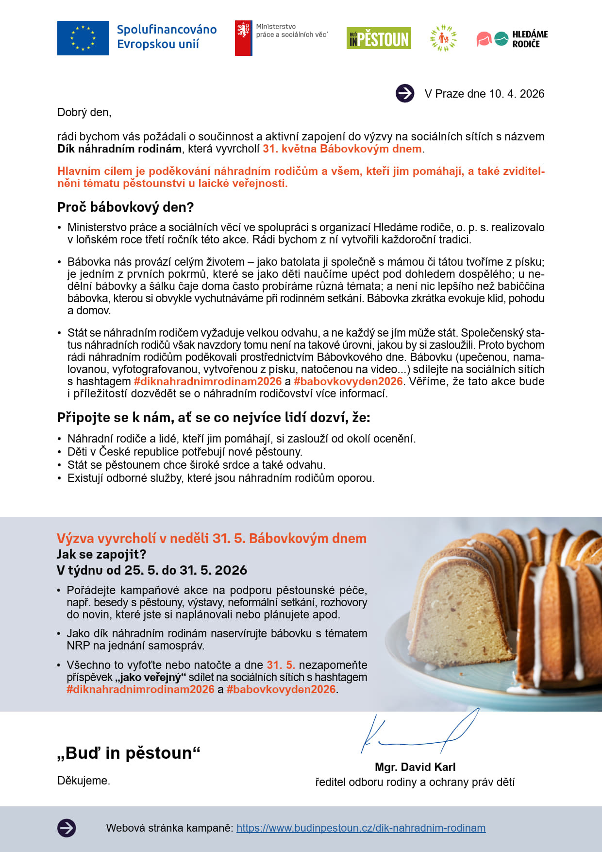 Poděkování náhradním rodinám - „Bábovkový den“