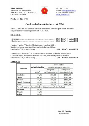 Ceník vodného a stočného 2026