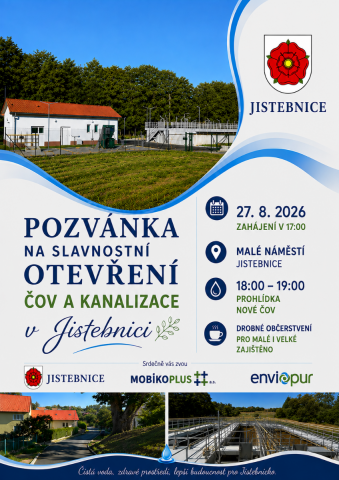 Pozvánka na slavnostní otevření ČOV a kanalizace v Jistebnici