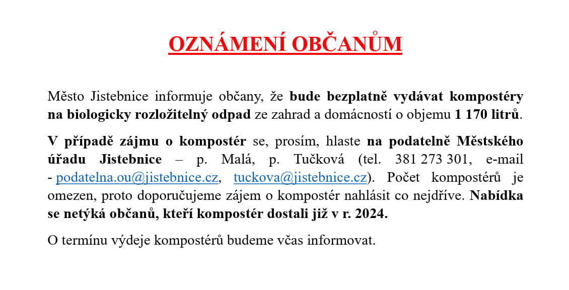 Oznámení o výdeji kompostérů