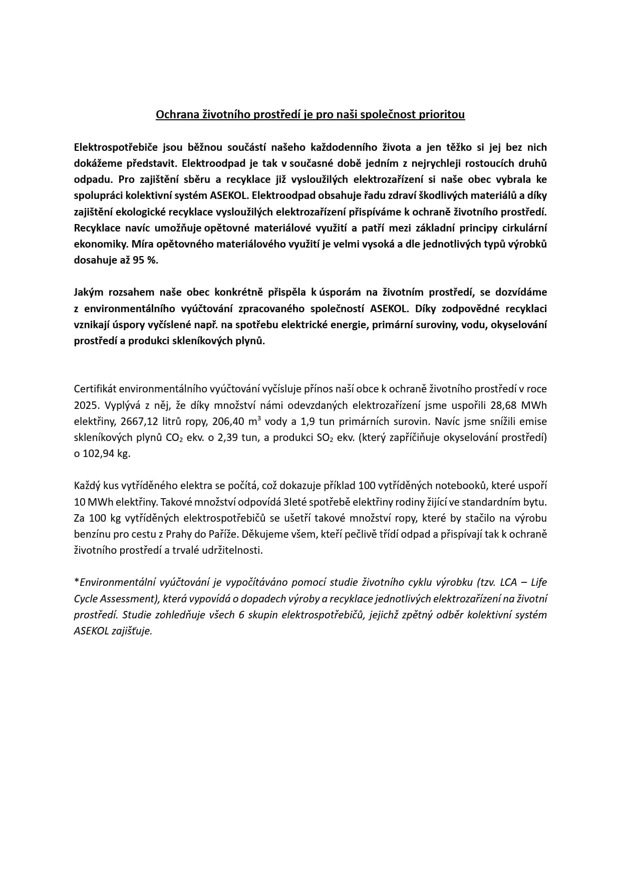 Certifikát environmentálního vyúčtování - r. 2025