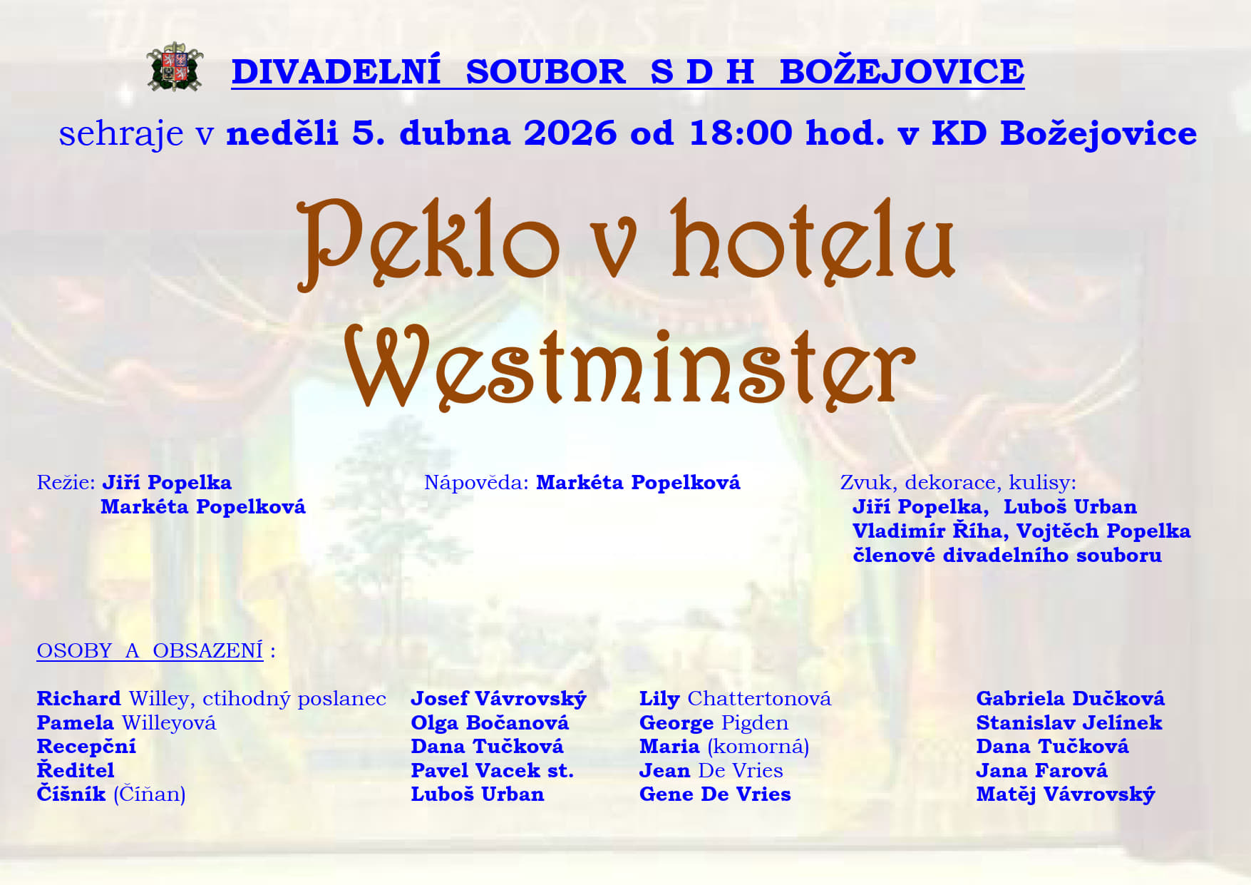 Pozvánka na divadelní představení - Peklo v hotelu Westminster