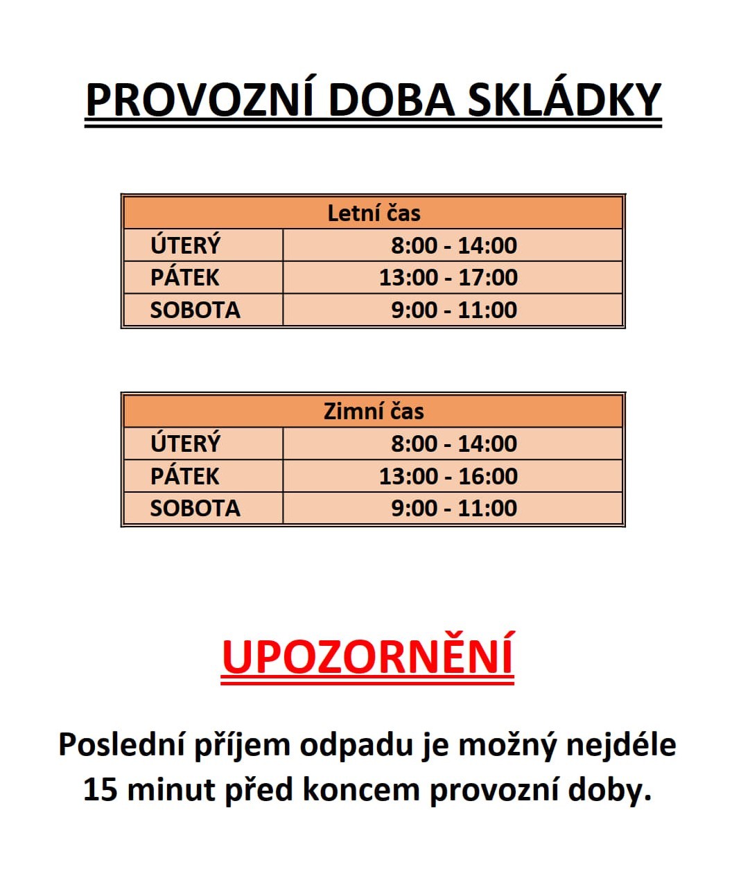 Provozní doba skládky Jistebnice