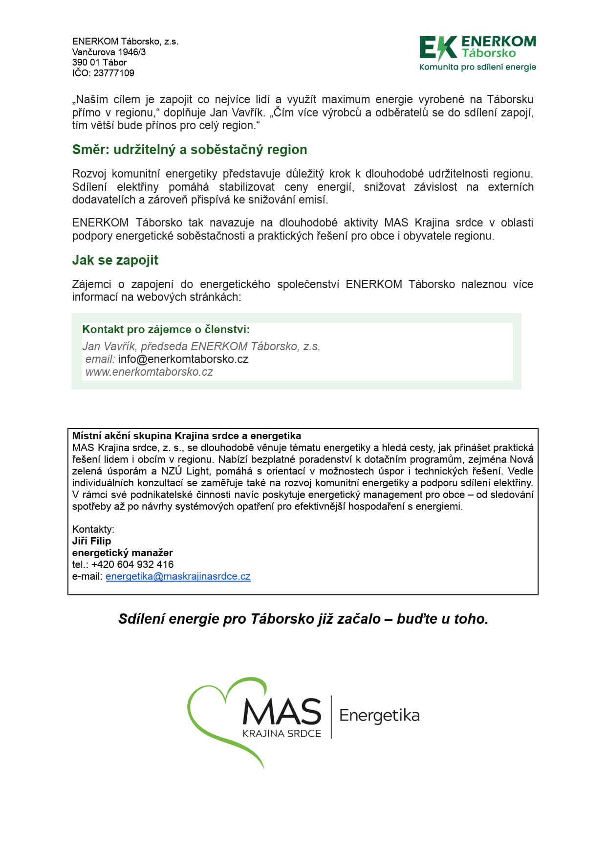 ENERKOM Táborsko již sdílí elektřinu - a sdílet může každý