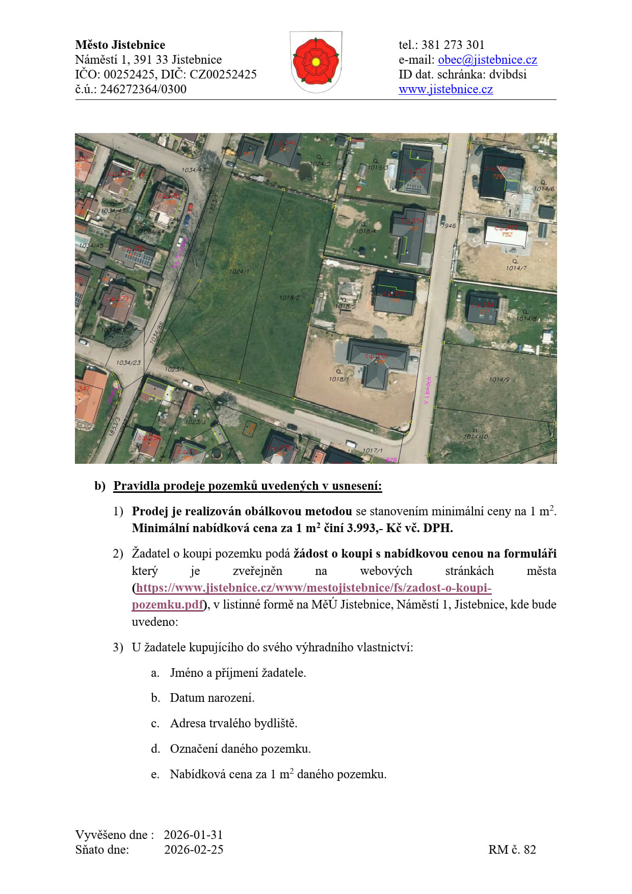 Záměr prodeje pozemků v k.ú. Jistebnice